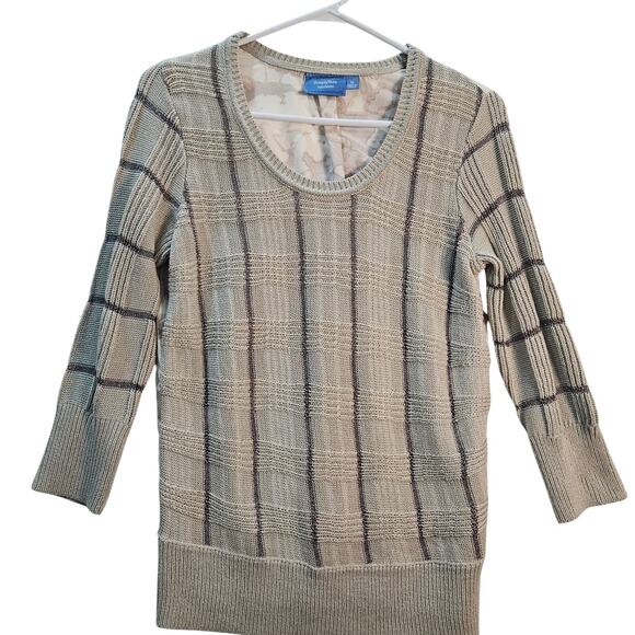 Simply Vera Cream Gray Silver Sweater Geometric Back Brown Medium Classic - Picture 1 of 8